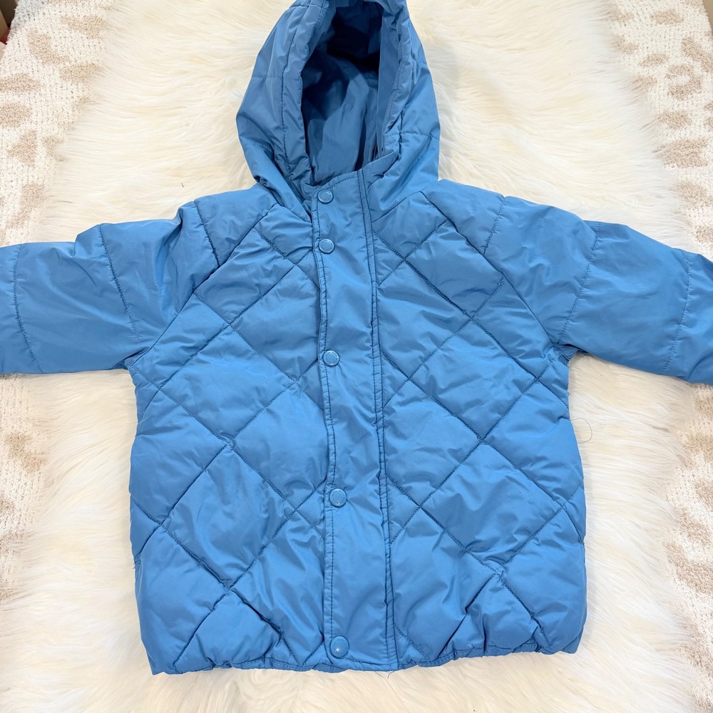 Miles the Label Quilted Puffer Jacket Kids Size 5Y Blue Hooded Snap Front Coat